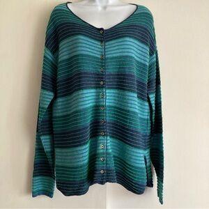 Mansted Blue & Green Striped 100% Cotton Button Up Cardigan, Sz XL